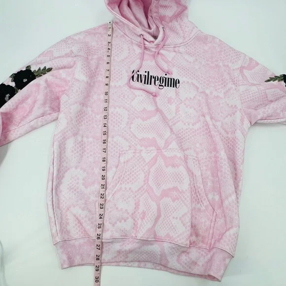 Civilregime Snakeskin Print Embroidered Floral Hoodie L Pink Black Cotton Blend - Picture 7 of 11
